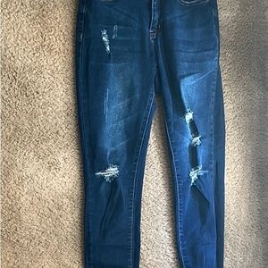 BAMBOO Blue Skinny Jeans with Distressed Details